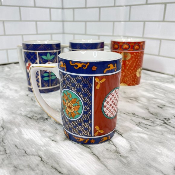 Neiman Marcus Imari Style Set of 4 Mugs Coffee Tea Cups Hand Painted Japan - Picture 4 of 10